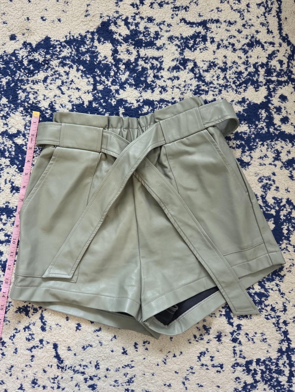 Petal & Pup Sage Green High-Waist Paperbag Shorts with Belt - Picture 2 of 6